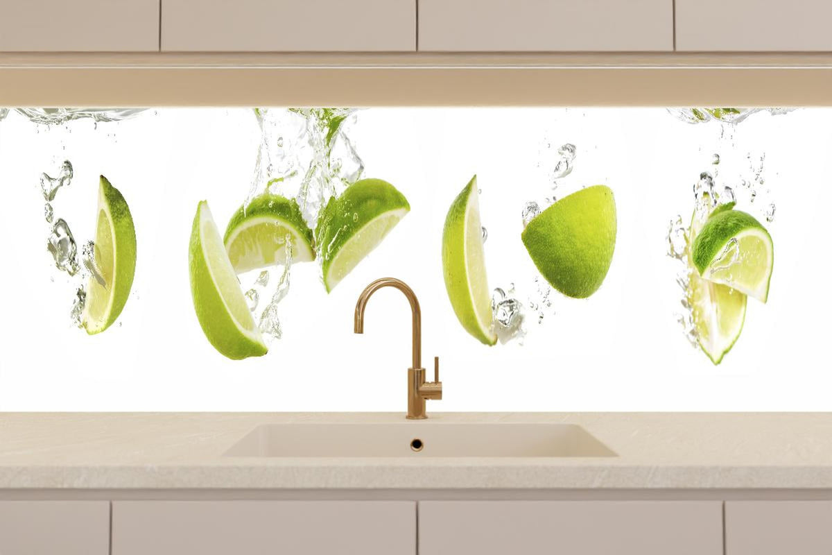 Küchenrückwand - Frische Limette in Wasser