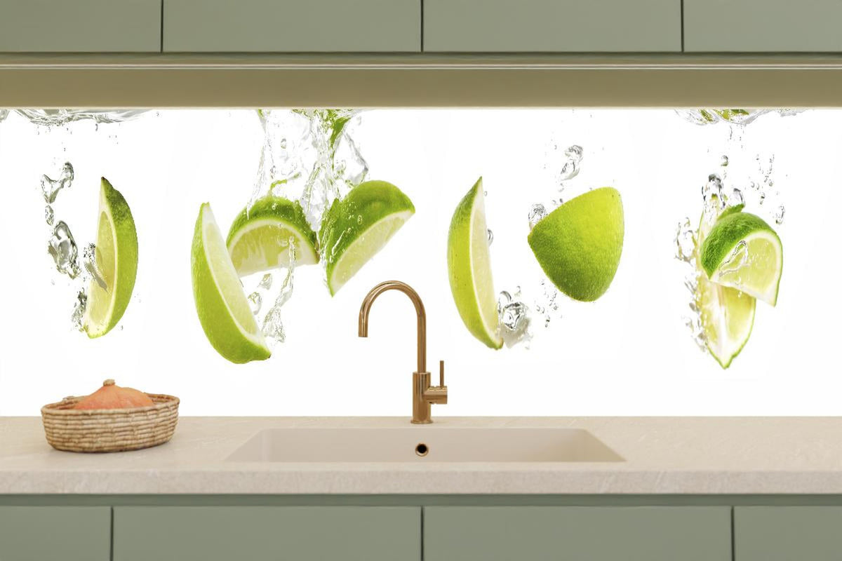 Küchenrückwand - Frische Limette in Wasser