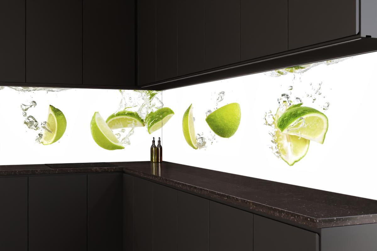 Küchenrückwand - Frische Limette in Wasser