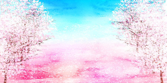 Küchenrückwand - Frühlingsbaum Aquarell Rosa-Blau