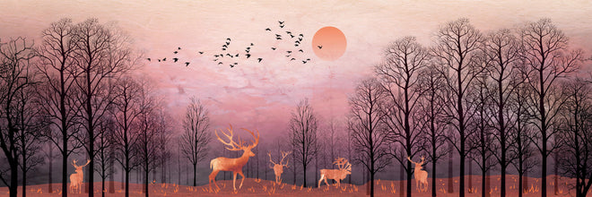 Küchenrückwand - Gemalte Landschaft mit Wildtieren