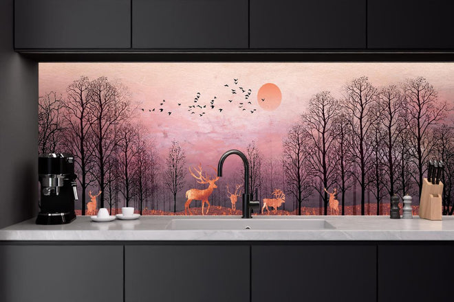 Küchenrückwand - Gemalte Landschaft mit Wildtieren