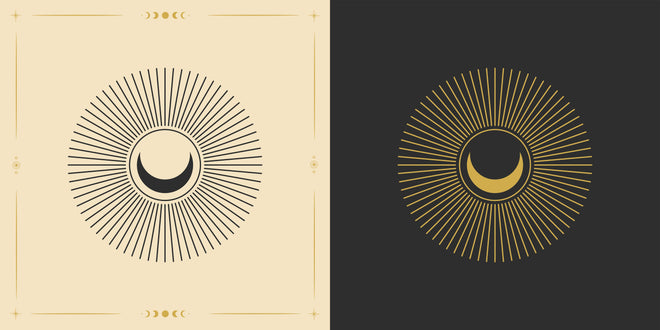 Küchenrückwand - Geometrische Sonnen-Illustration Gold-Schwarz