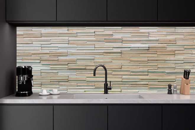 Küchenrückwand - Gestapelte Holzplatten Wandverkleidung Natur Look