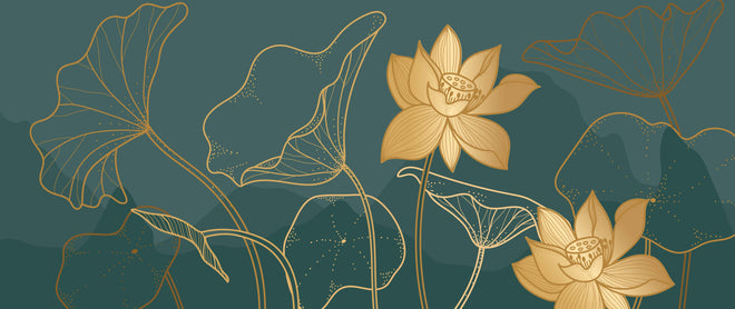 Küchenrückwand - Gold Lotus Kunstwerk mit dunklem Hintergrund