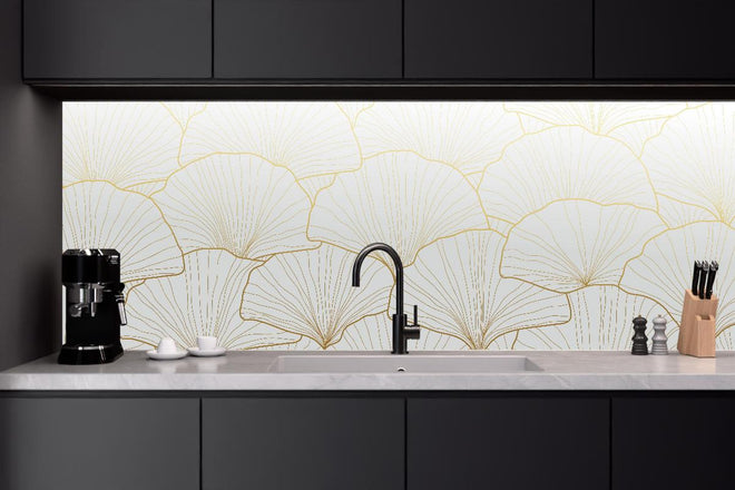 Küchenrückwand - Goldene Ginkgo Blattstruktur