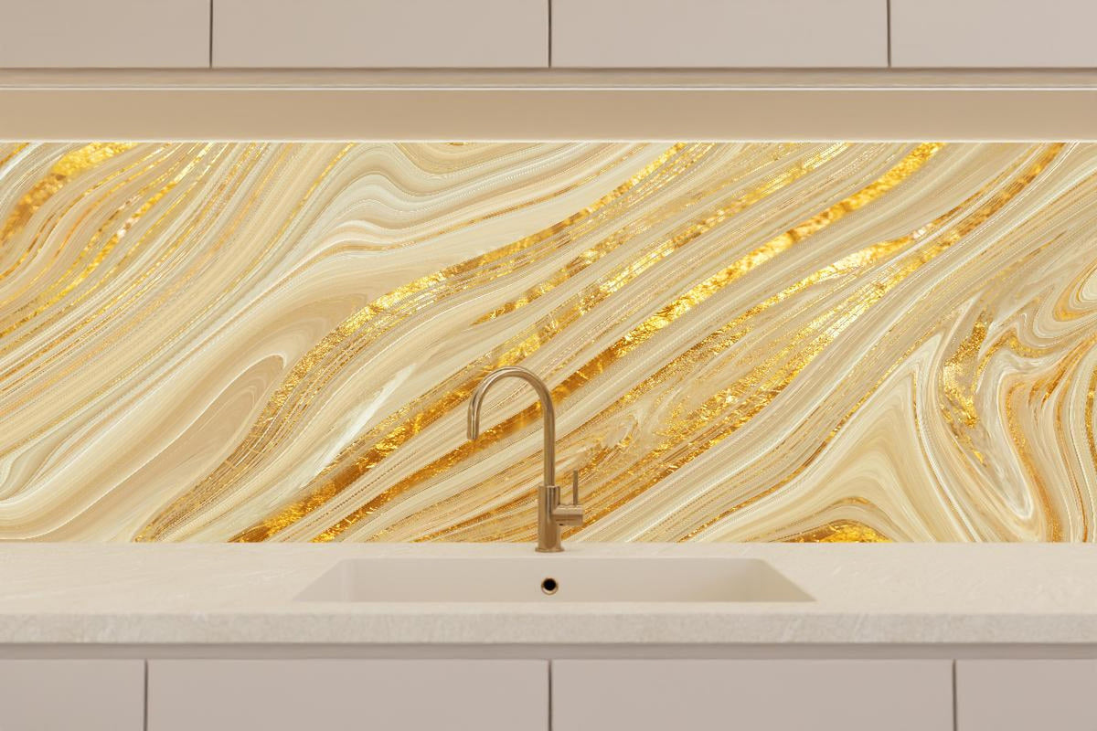 Küchenrückwand - Goldene wellenförmige Marmorierung