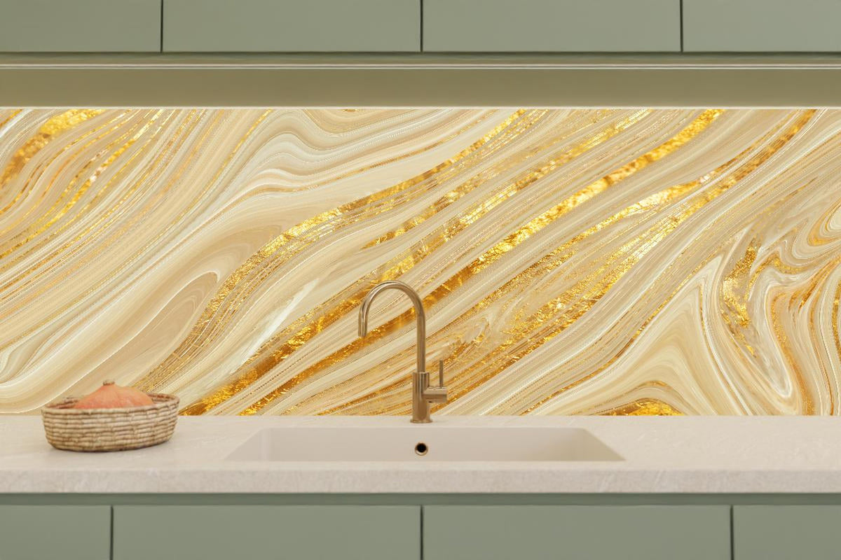Küchenrückwand - Goldene wellenförmige Marmorierung