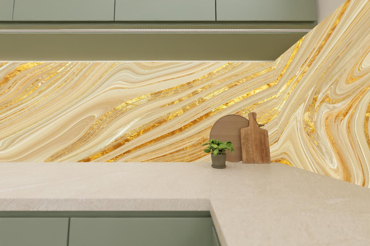 Küchenrückwand - Goldene wellenförmige Marmorierung