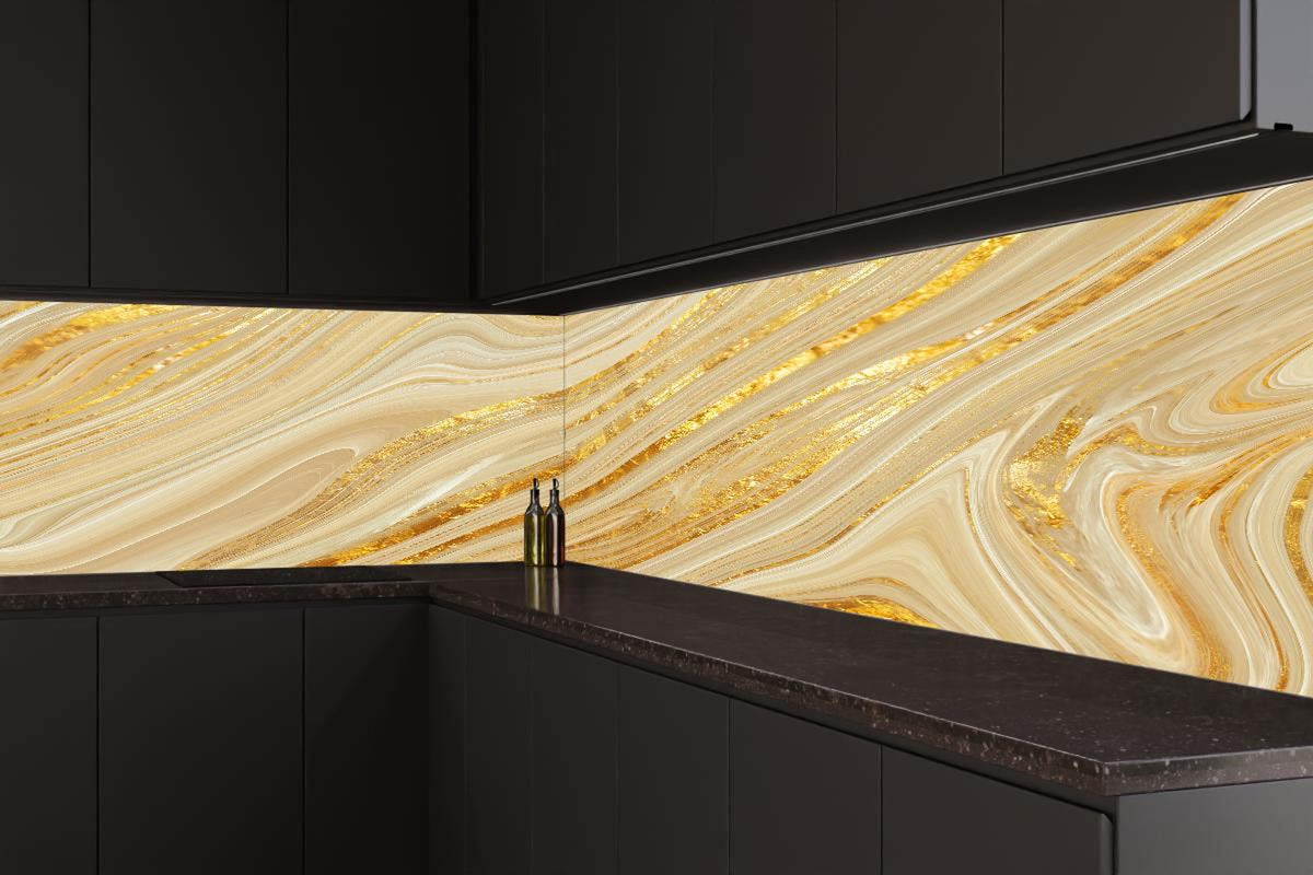 Küchenrückwand - Goldene wellenförmige Marmorierung