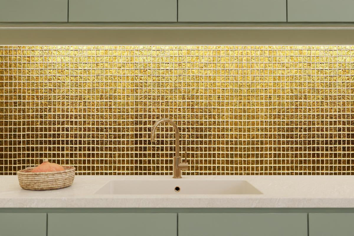 Küchenrückwand - Goldenes Fliesenmuster