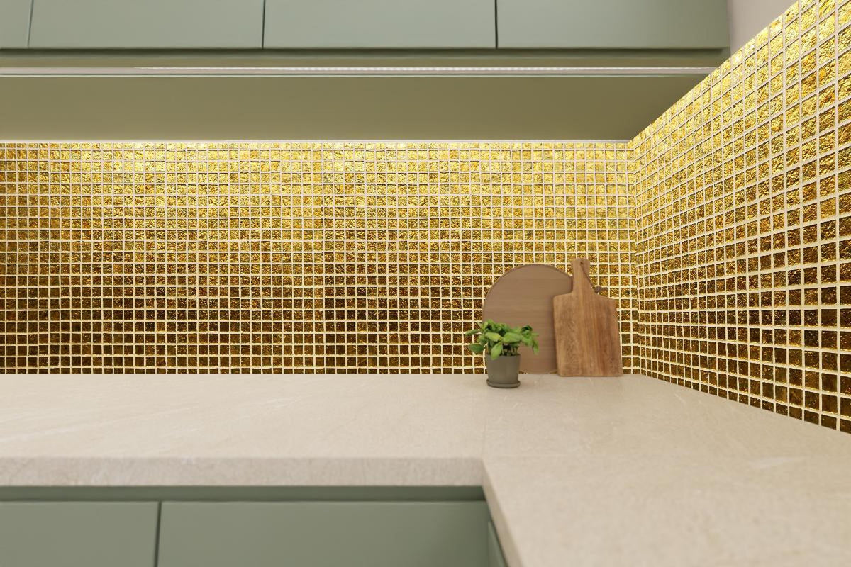 Küchenrückwand - Goldenes Fliesenmuster