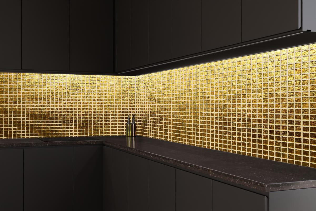 Küchenrückwand - Goldenes Fliesenmuster
