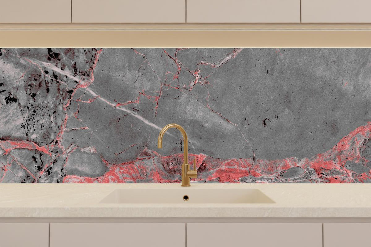 Küchenrückwand - Gräulich-rote Marmor Textur