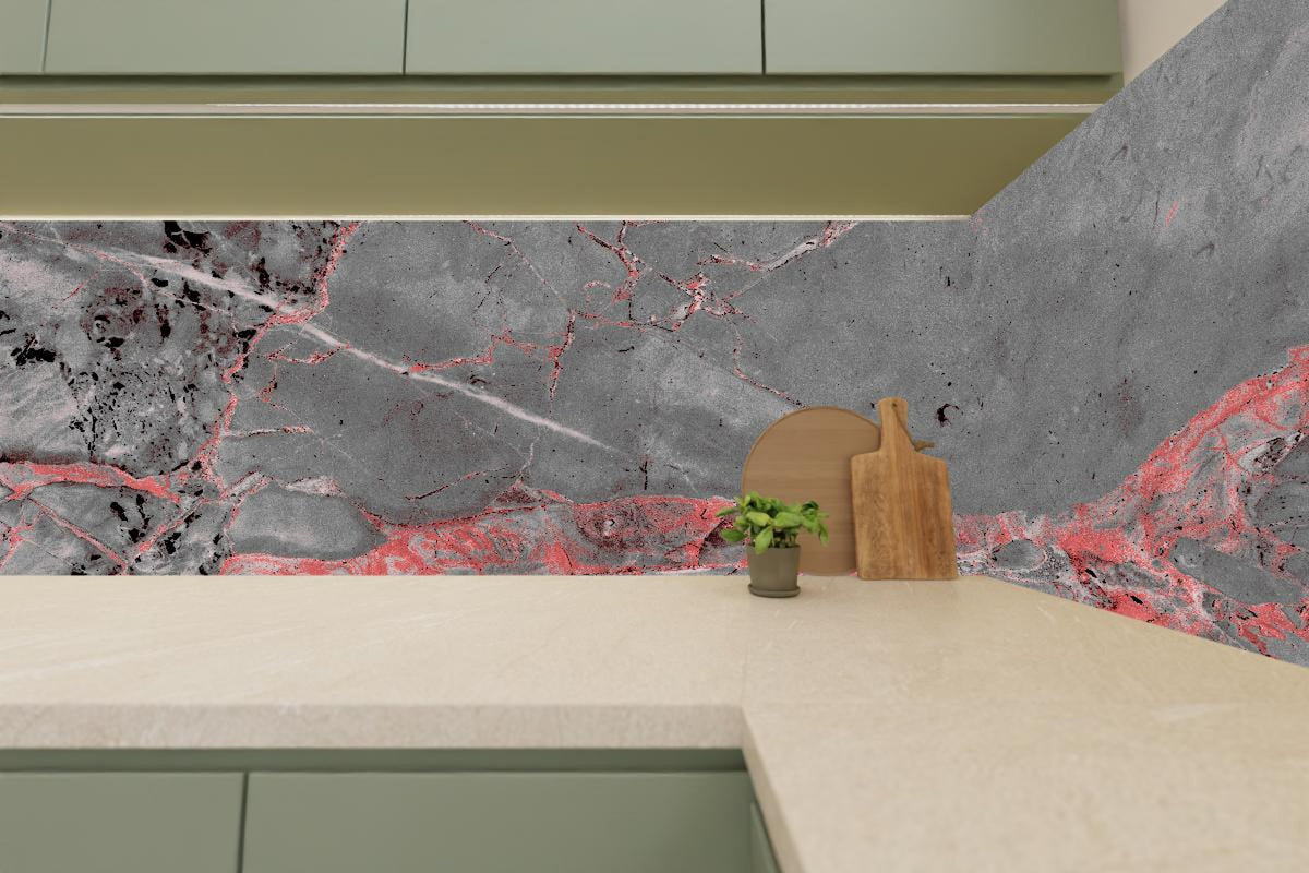 Küchenrückwand - Gräulich-rote Marmor Textur