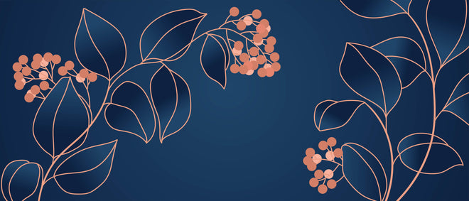 Küchenrückwand - Grafische Blütenmotive in Blau und Orange