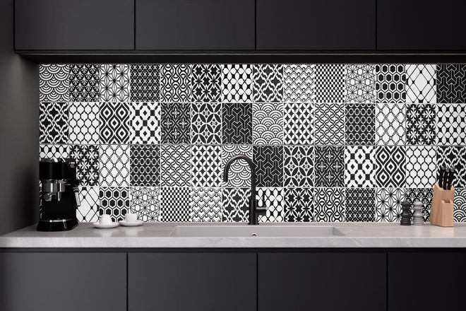 Küchenrückwand - Grau-Weiß geometrisch Mosaik