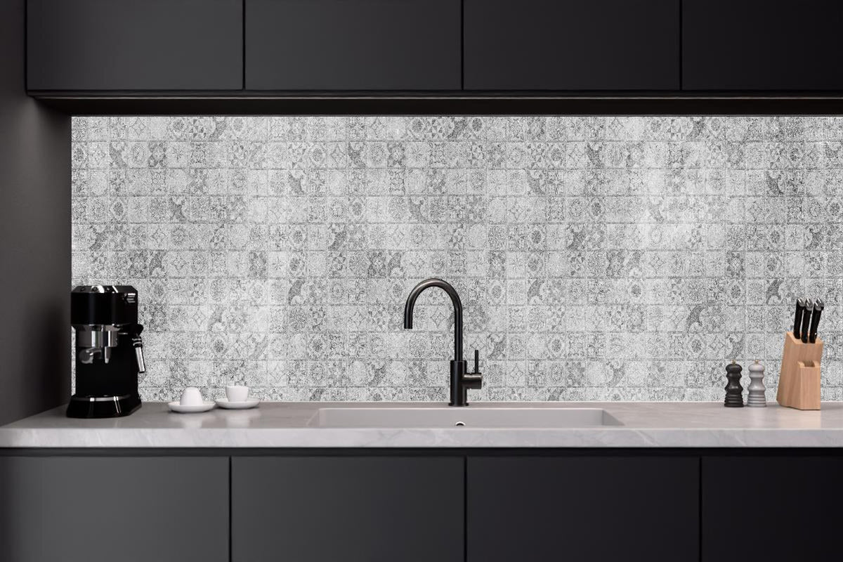 Küchenrückwand - Graues weißes Mosaikmotiv