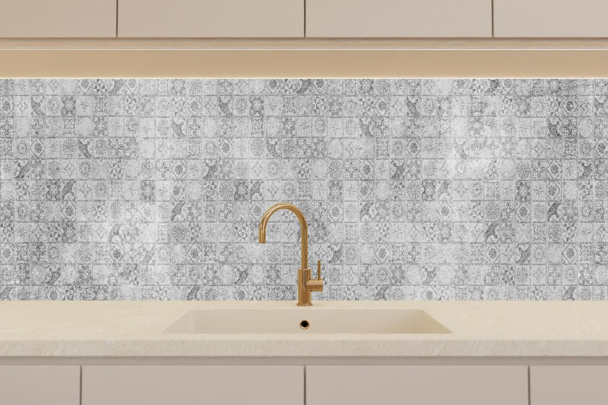 Küchenrückwand - Graues weißes Mosaikmotiv