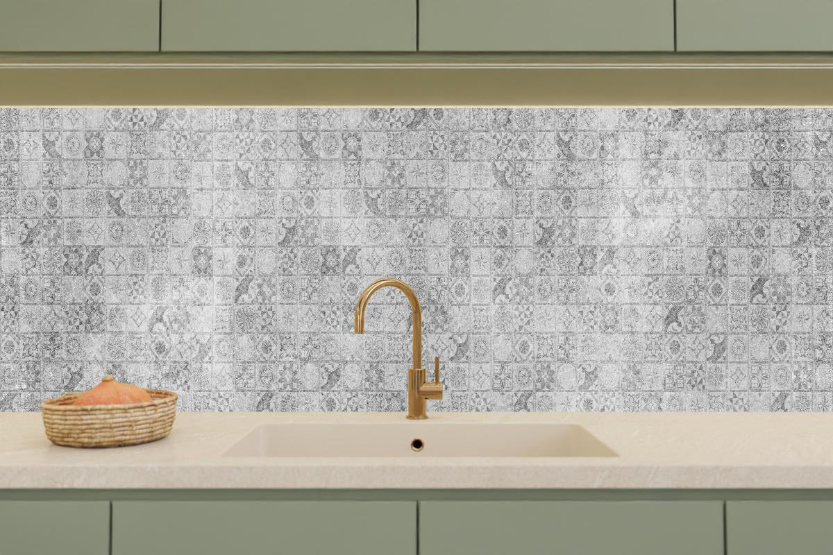 Küchenrückwand - Graues weißes Mosaikmotiv