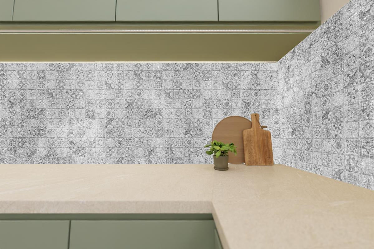 Küchenrückwand - Graues weißes Mosaikmotiv