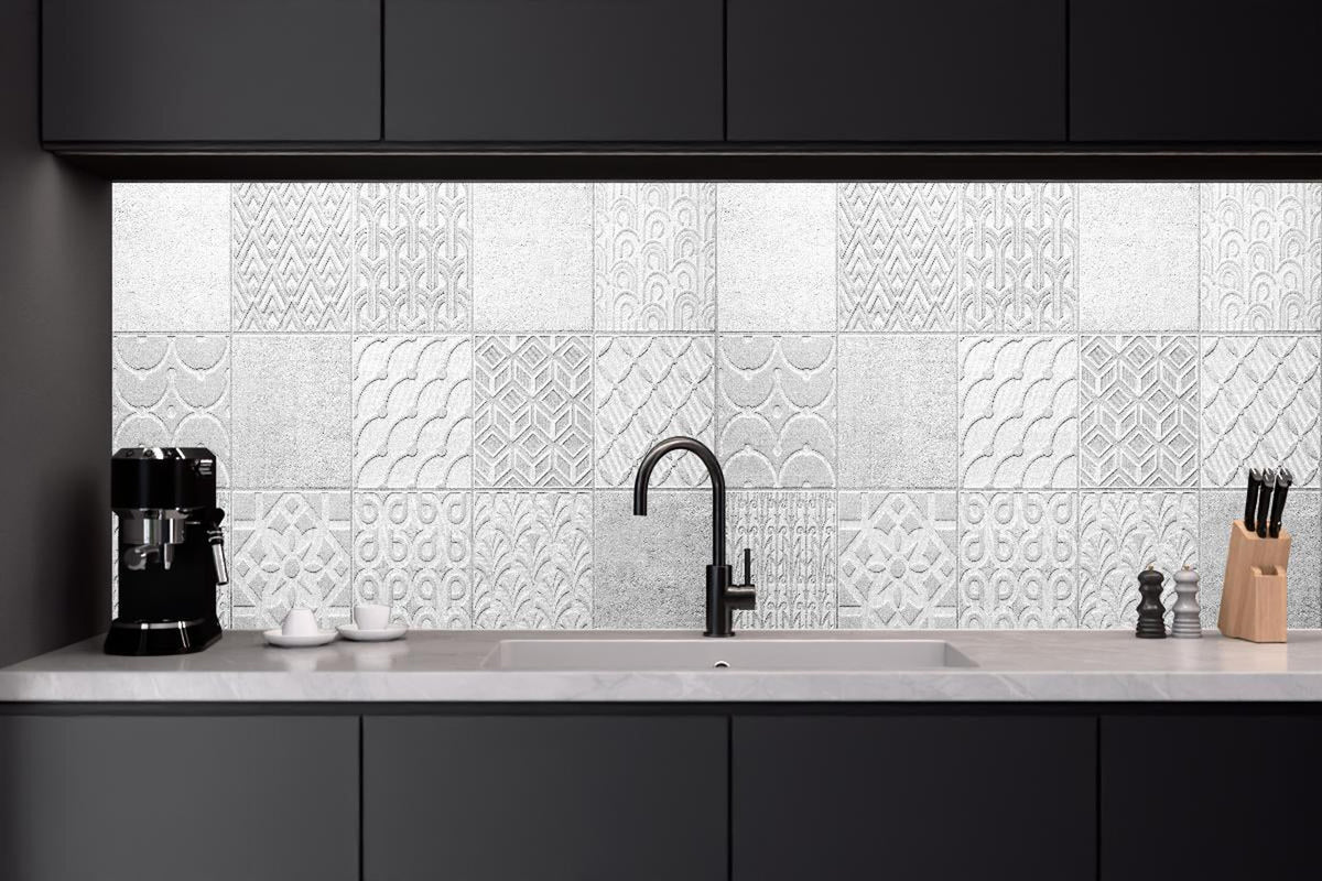 Küchenrückwand - Graues weißes Vintage Mosaikmotiv