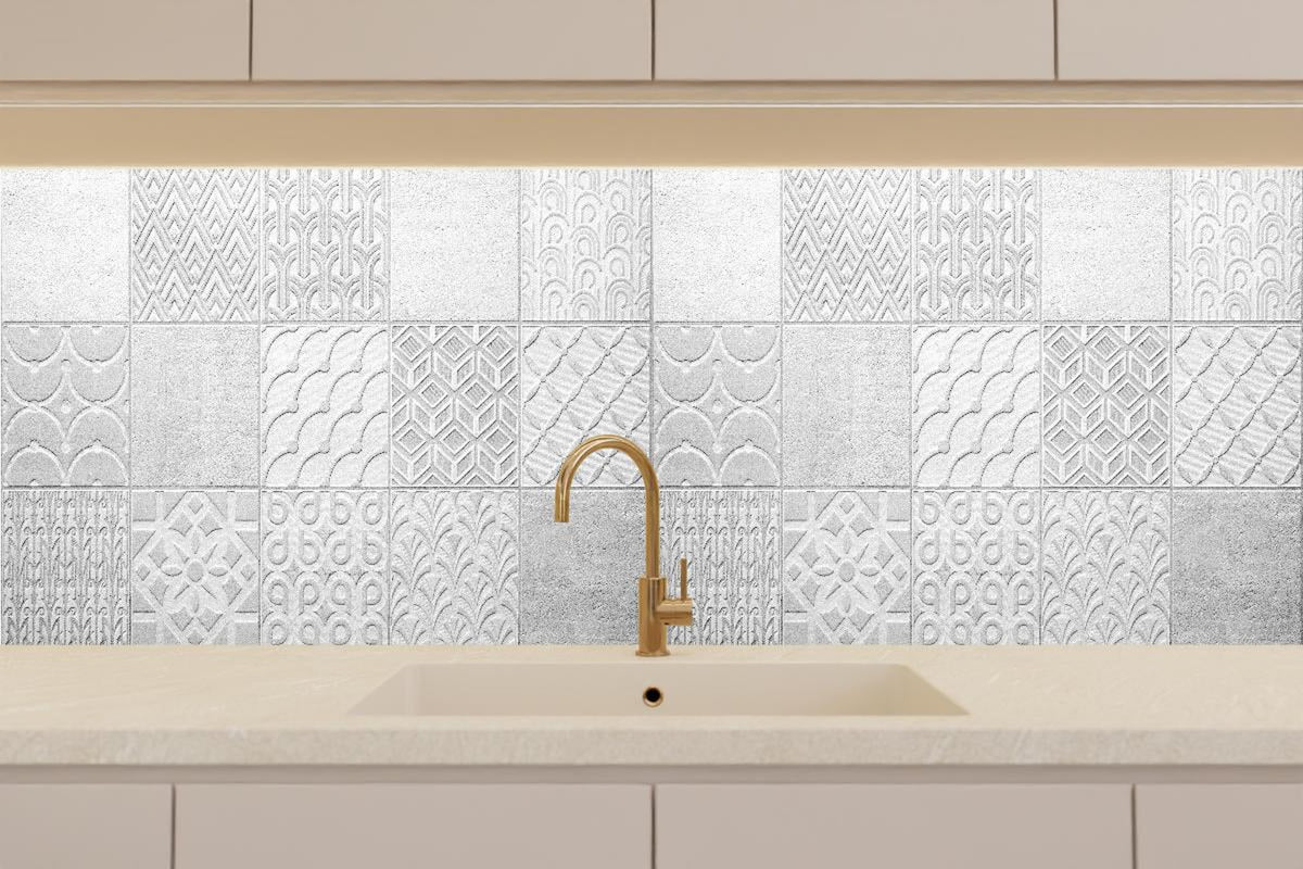 Küchenrückwand - Graues weißes Vintage Mosaikmotiv