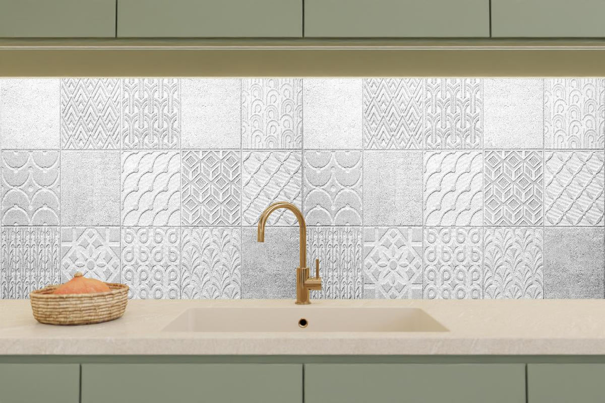 Küchenrückwand - Graues weißes Vintage Mosaikmotiv
