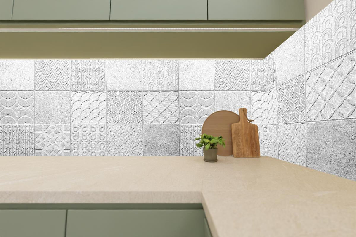 Küchenrückwand - Graues weißes Vintage Mosaikmotiv
