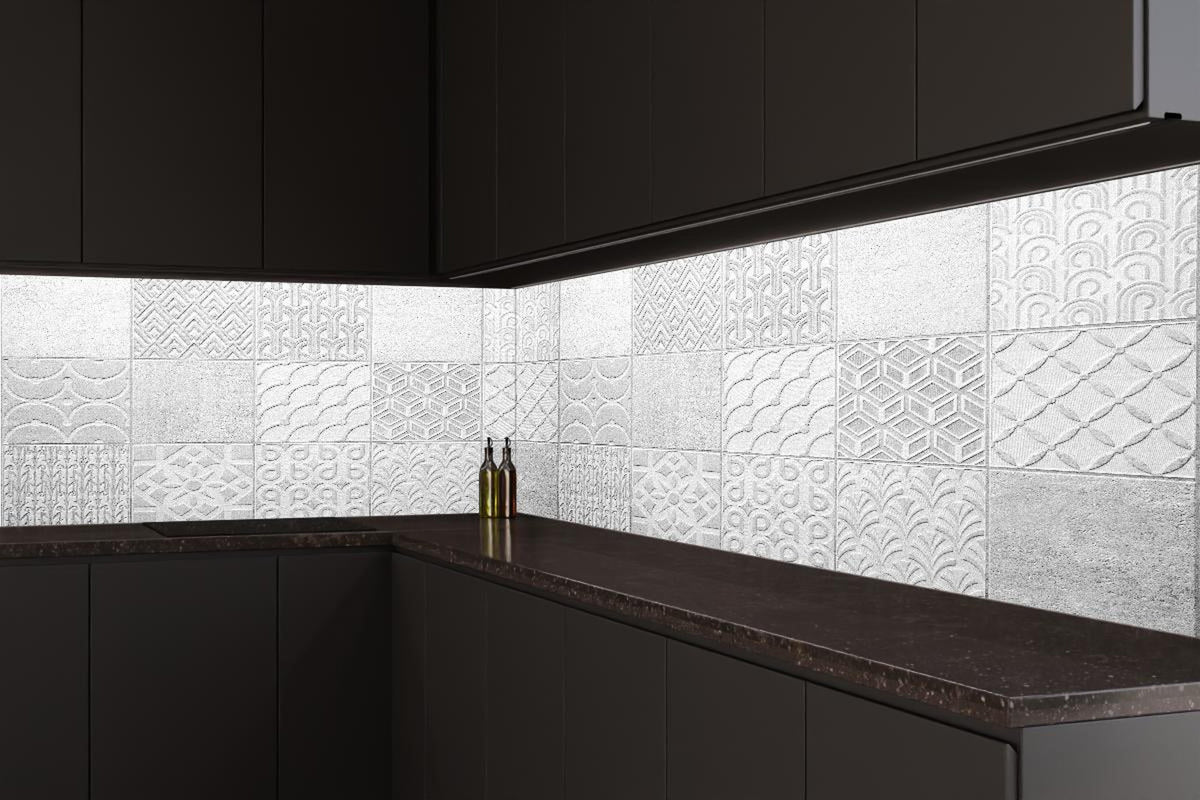 Küchenrückwand - Graues weißes Vintage Mosaikmotiv
