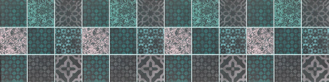 Küchenrückwand - Grün rosafarbige Vintage Fliesen