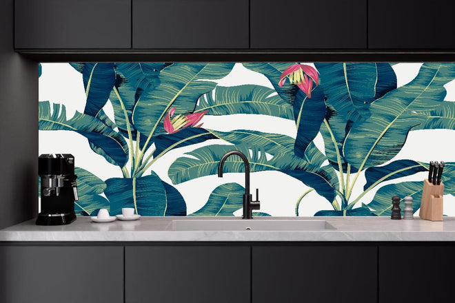 Küchenrückwand - Grüne Exotische Bananenblätter Illustration