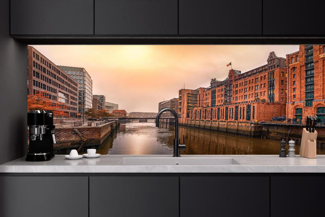Küchenrückwand - Hamburg bei Sonnenuntergang