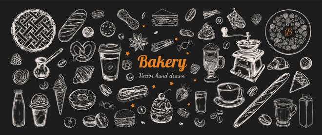 Küchenrückwand - Handgezeichnete Bäckerei-Motivillustration