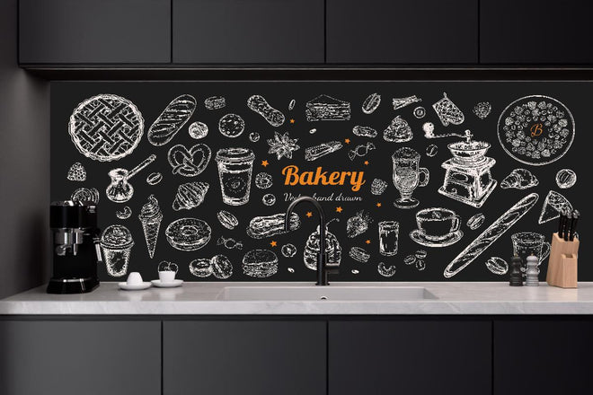 Küchenrückwand - Handgezeichnete Bäckerei-Motivillustration