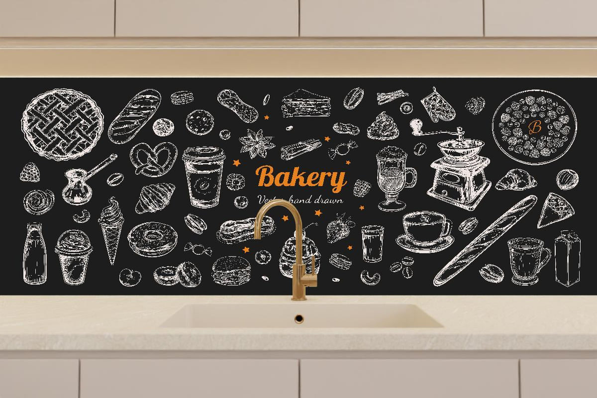 Küchenrückwand - Handgezeichnete Bäckerei-Motivillustration