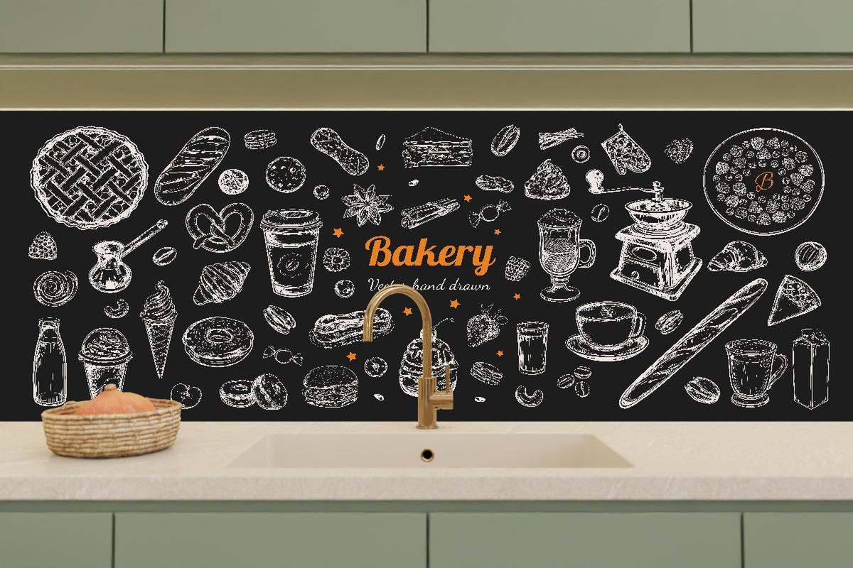 Küchenrückwand - Handgezeichnete Bäckerei-Motivillustration