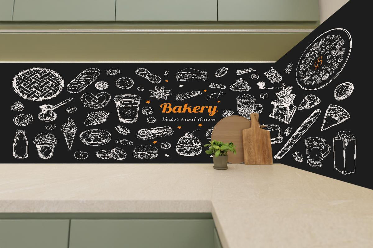 Küchenrückwand - Handgezeichnete Bäckerei-Motivillustration