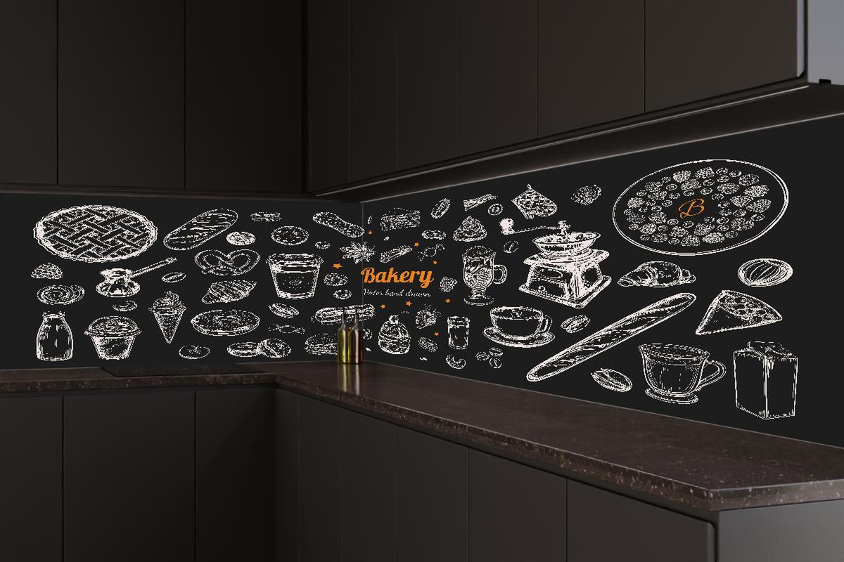 Küchenrückwand - Handgezeichnete Bäckerei-Motivillustration