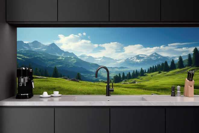 Küchenrückwand - Idyllische Alpenlandschaft in Sommerfrische