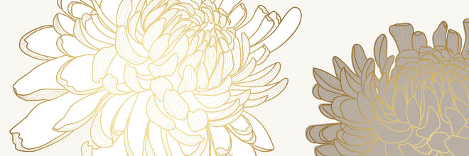 Küchenrückwand - Illustrative Chrysantheme in Weiß-Beige