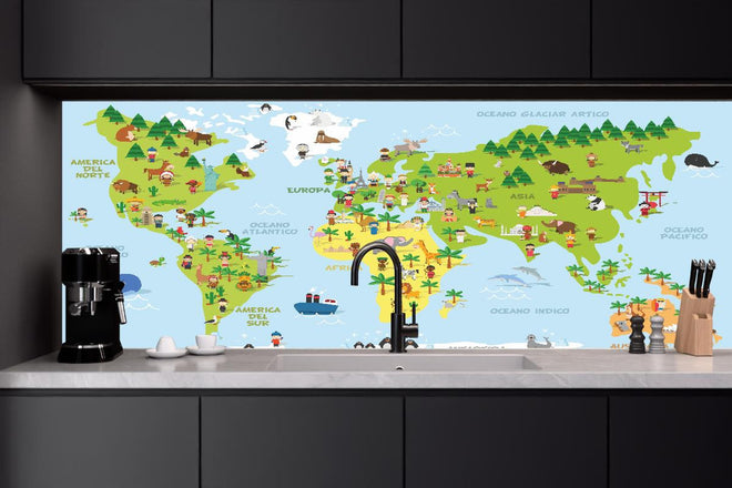 Küchenrückwand - Illustrative Weltkarte für Kinder Lernspielzeug