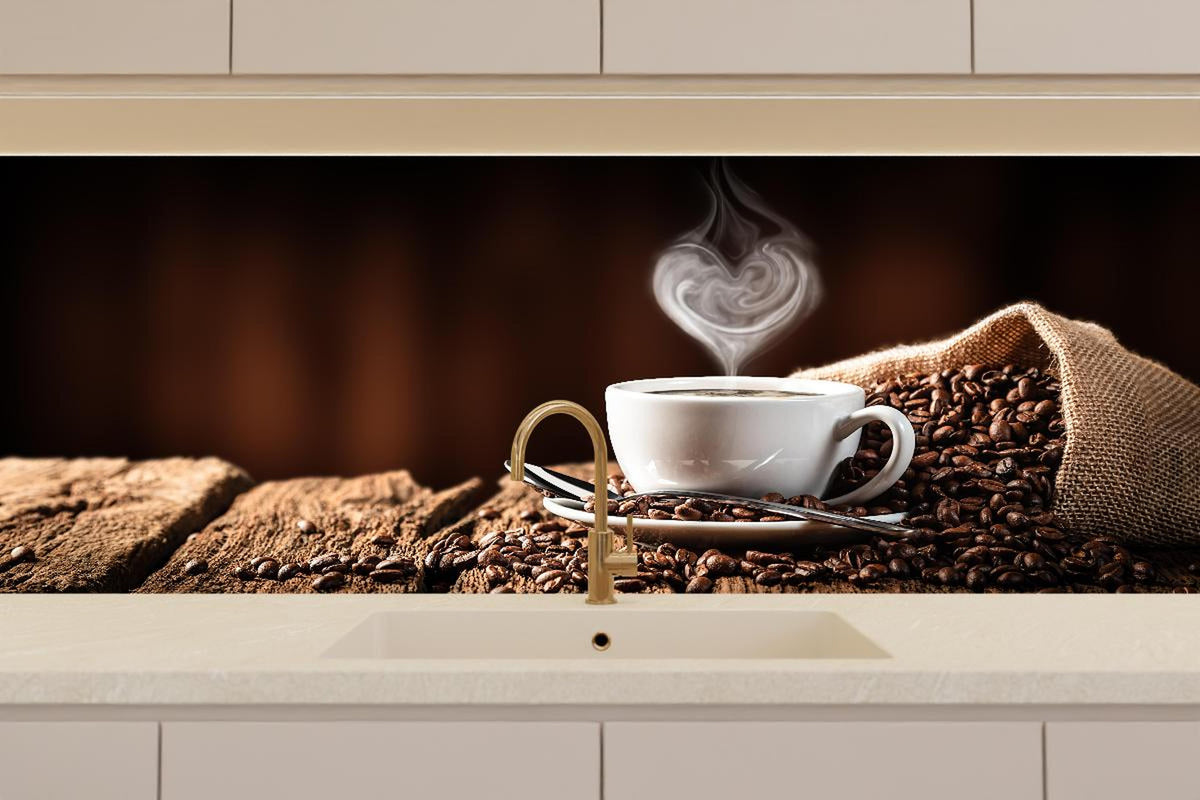 Küchenrückwand - Kaffeetasse mit herzförmigem Dampf
