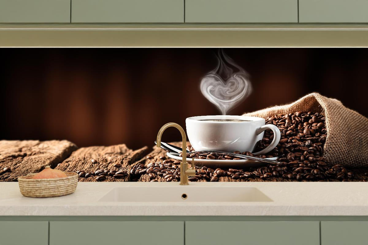 Küchenrückwand - Kaffeetasse mit herzförmigem Dampf