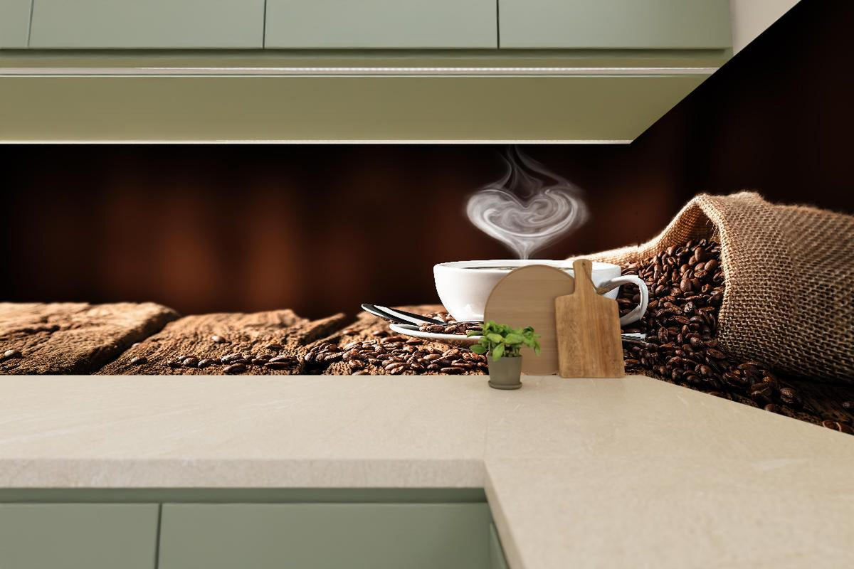 Küchenrückwand - Kaffeetasse mit herzförmigem Dampf