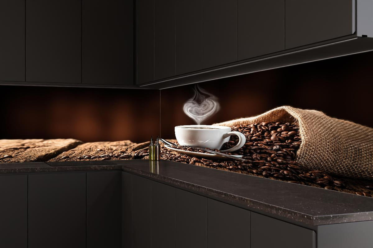 Küchenrückwand - Kaffeetasse mit herzförmigem Dampf