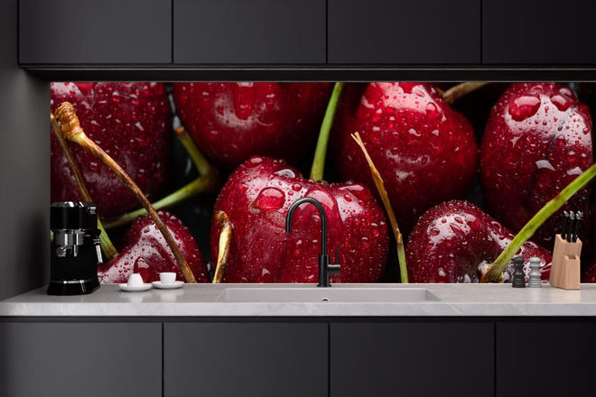 Küchenrückwand - Kirschen mit Wasserperlen