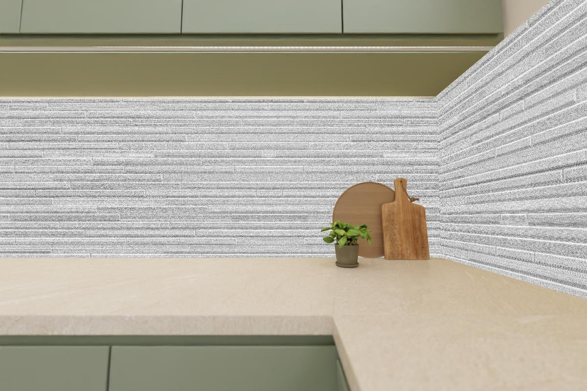 Küchenrückwand - Konstruktion der modernen weißen Steinwand
