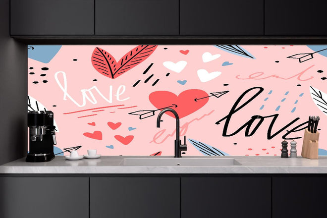 Küchenrückwand - Liebevolles Herz Muster Rosa