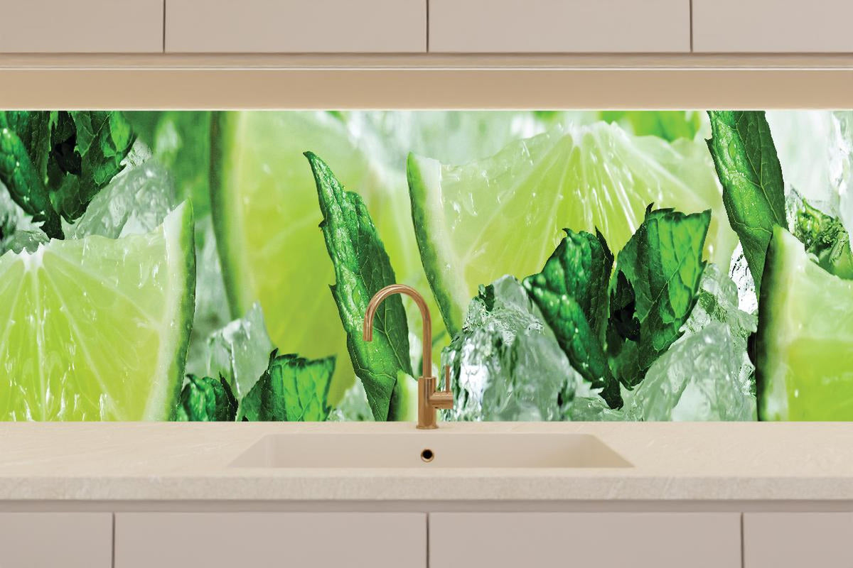 Küchenrückwand - Limette und Minzblätter mit Eis